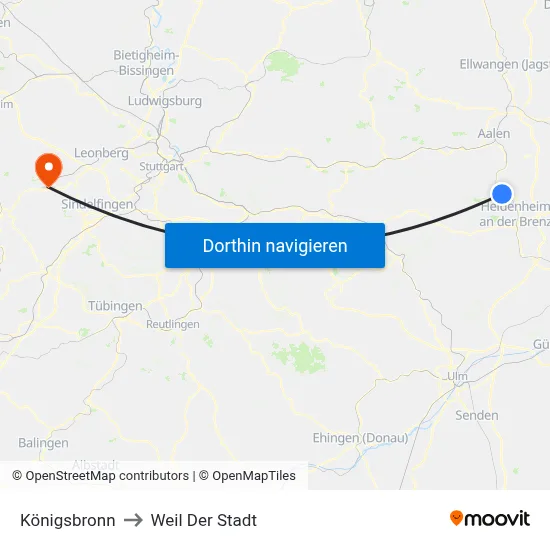 Königsbronn to Weil Der Stadt map