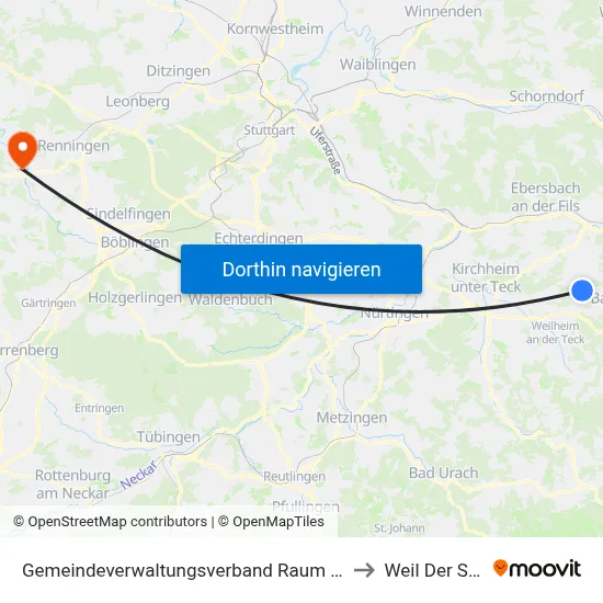 Gemeindeverwaltungsverband Raum Bad Boll to Weil Der Stadt map