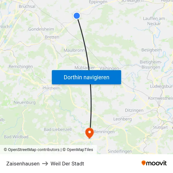 Zaisenhausen to Weil Der Stadt map