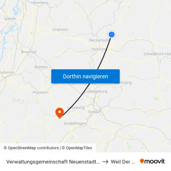 Verwaltungsgemeinschaft Neuenstadt am Kocher to Weil Der Stadt map