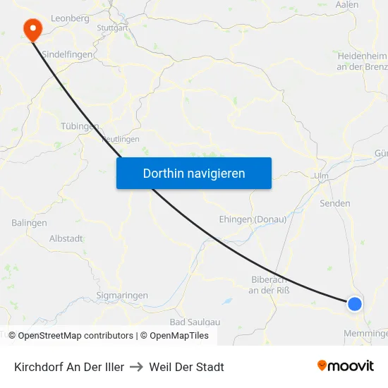 Kirchdorf An Der Iller to Weil Der Stadt map