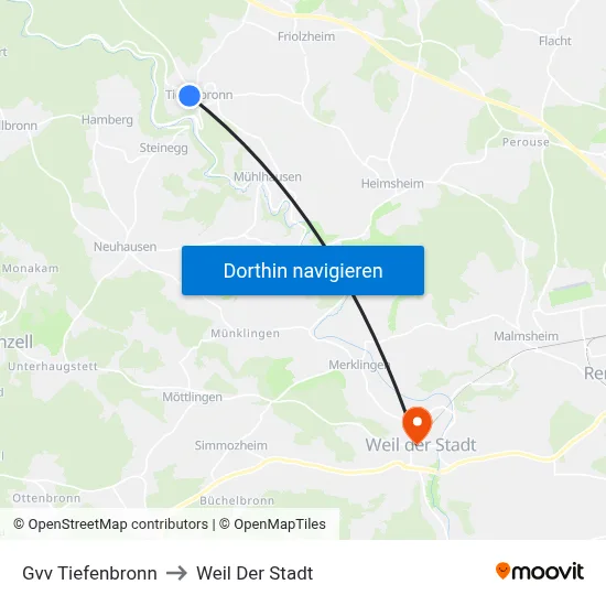 Gvv Tiefenbronn to Weil Der Stadt map