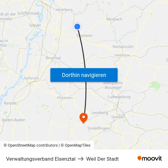 Verwaltungsverband Elsenztal to Weil Der Stadt map
