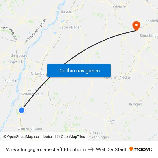 Verwaltungsgemeinschaft Ettenheim to Weil Der Stadt map