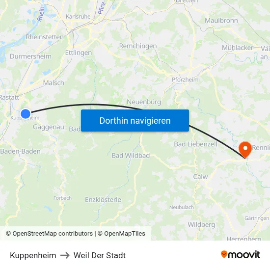 Kuppenheim to Weil Der Stadt map