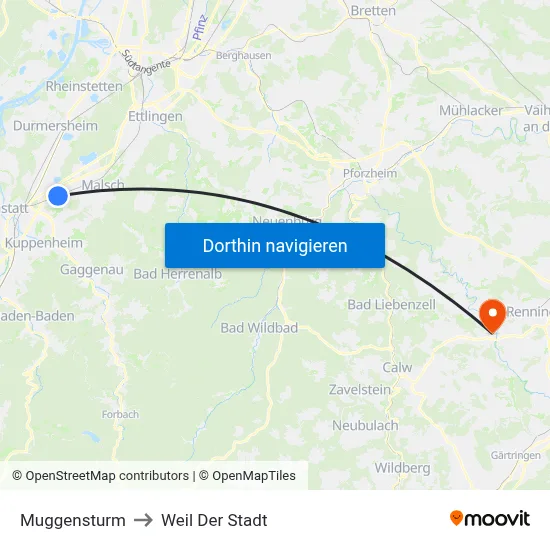 Muggensturm to Weil Der Stadt map