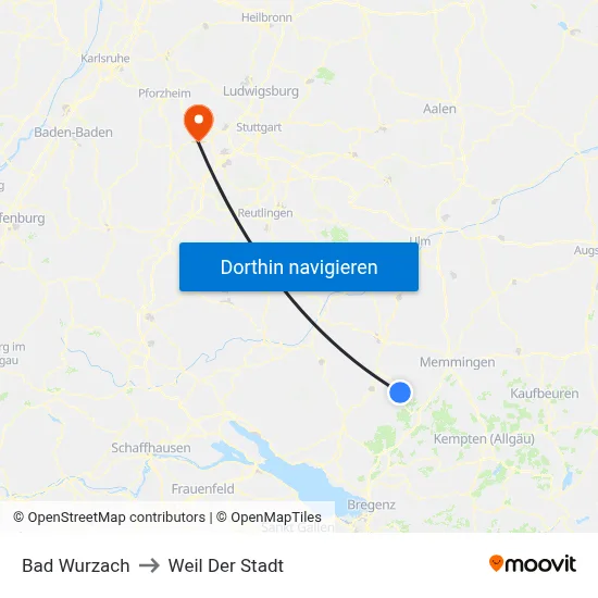 Bad Wurzach to Weil Der Stadt map
