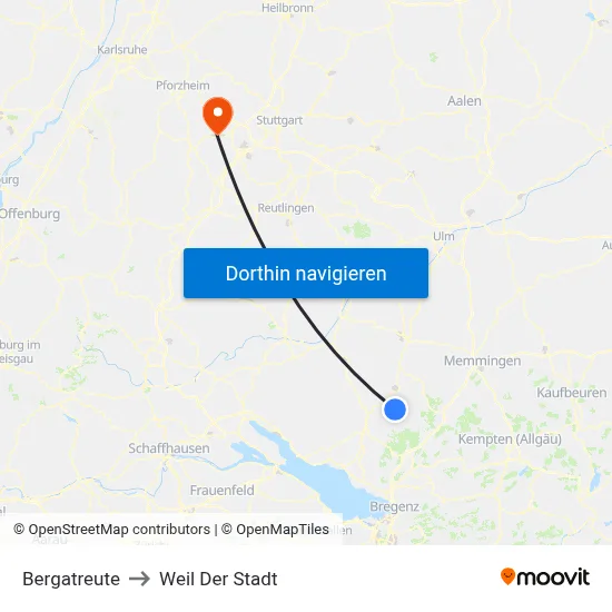 Bergatreute to Weil Der Stadt map