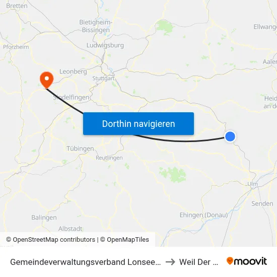 Gemeindeverwaltungsverband Lonsee-Amstetten to Weil Der Stadt map