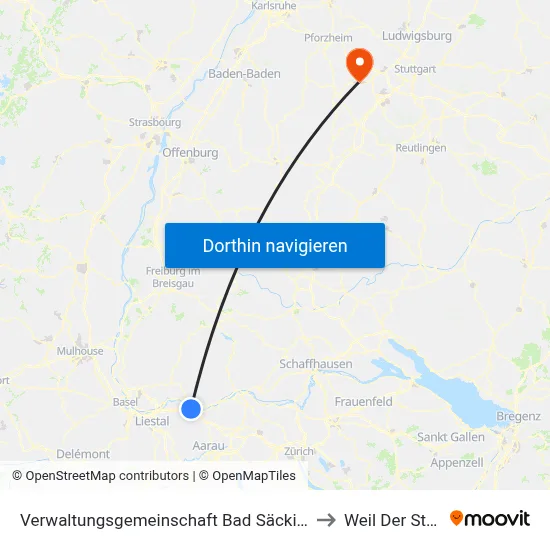 Verwaltungsgemeinschaft Bad Säckingen to Weil Der Stadt map