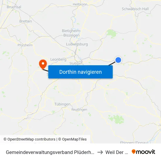 Gemeindeverwaltungsverband Plüderhausen-Urbach to Weil Der Stadt map