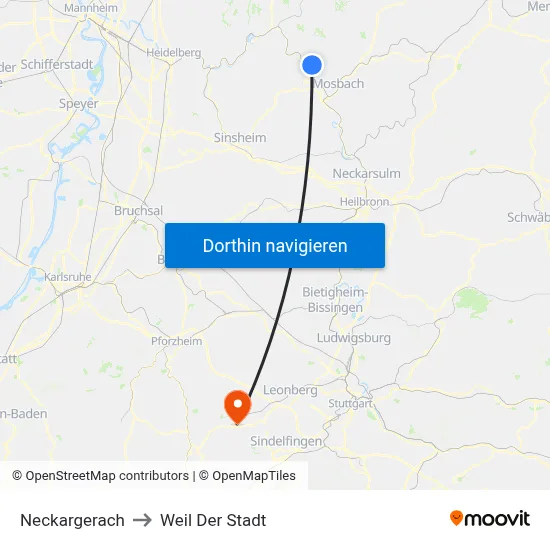 Neckargerach to Weil Der Stadt map