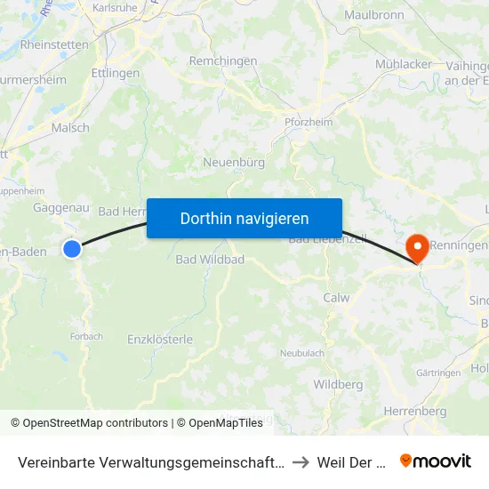 Vereinbarte Verwaltungsgemeinschaft Gernsbach to Weil Der Stadt map