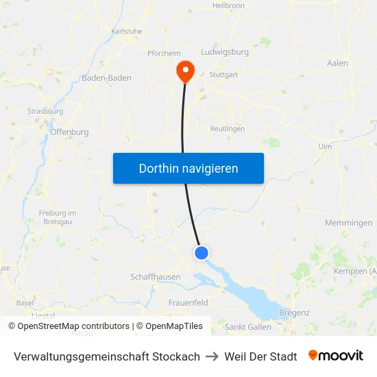 Verwaltungsgemeinschaft Stockach to Weil Der Stadt map