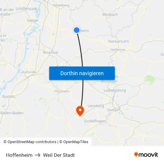 Hoffenheim to Weil Der Stadt map