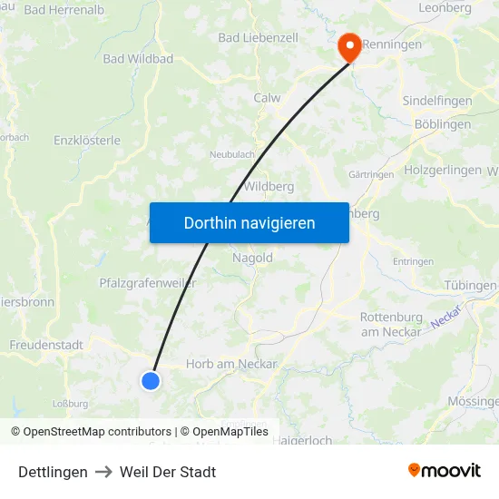 Dettlingen to Weil Der Stadt map