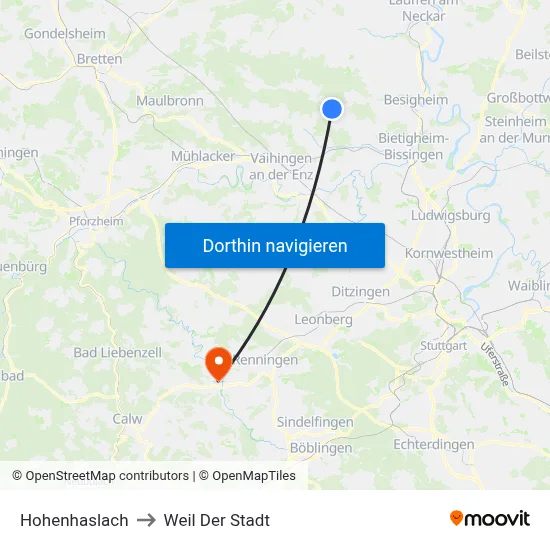 Hohenhaslach to Weil Der Stadt map