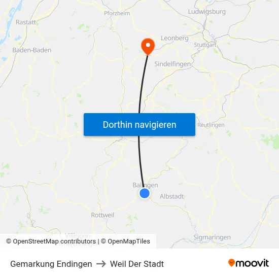 Gemarkung Endingen to Weil Der Stadt map