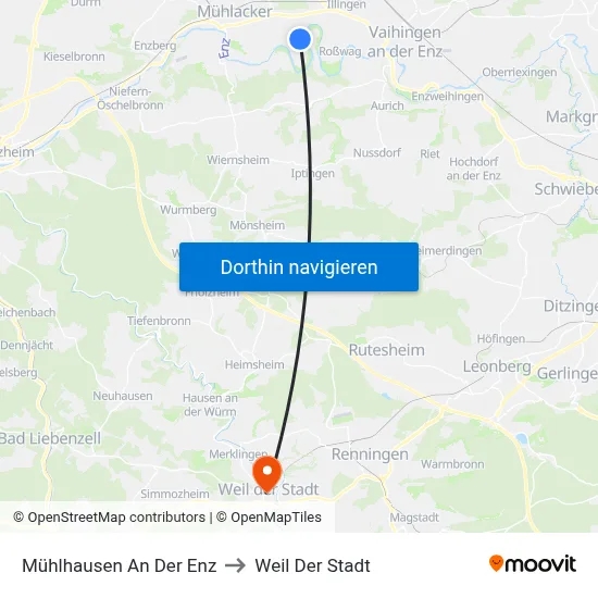 Mühlhausen An Der Enz to Weil Der Stadt map