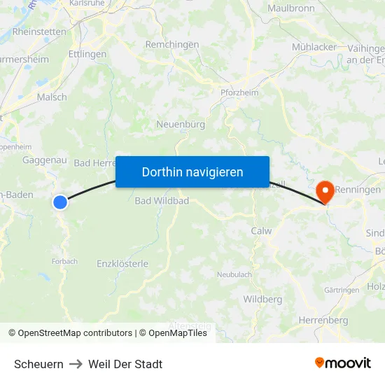 Scheuern to Weil Der Stadt map
