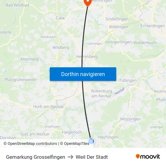 Gemarkung Grosselfingen to Weil Der Stadt map