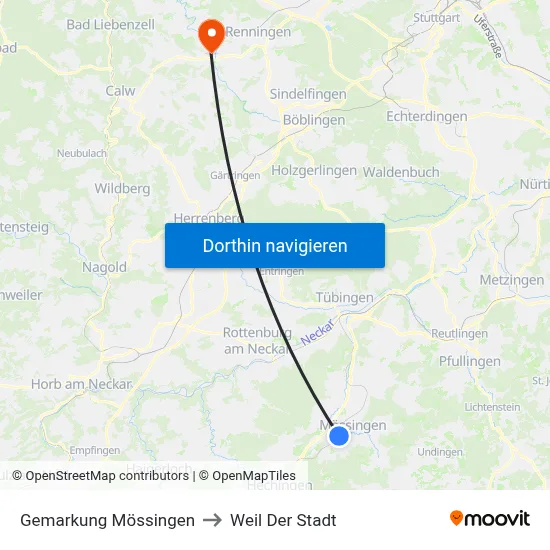 Gemarkung Mössingen to Weil Der Stadt map