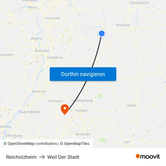 Reicholzheim to Weil Der Stadt map
