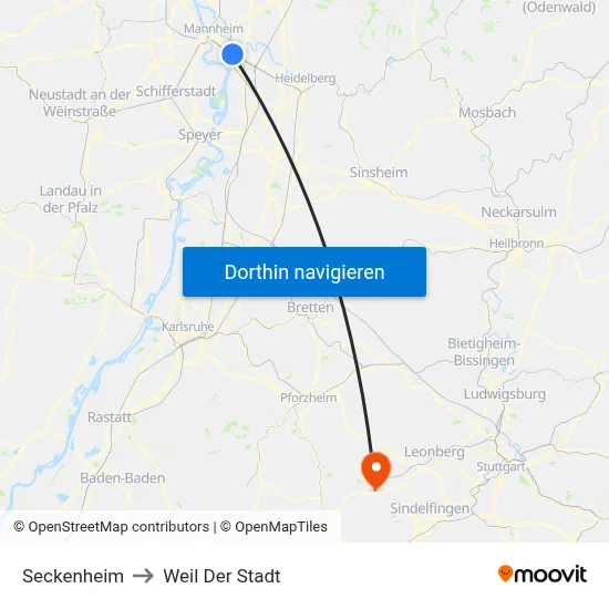 Seckenheim to Weil Der Stadt map