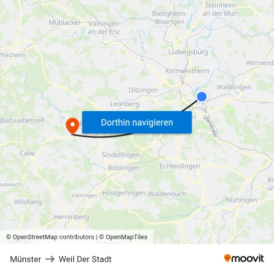 Münster to Weil Der Stadt map