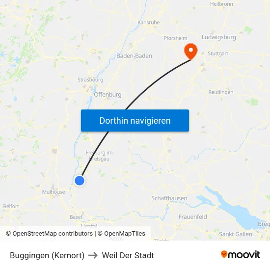 Buggingen (Kernort) to Weil Der Stadt map
