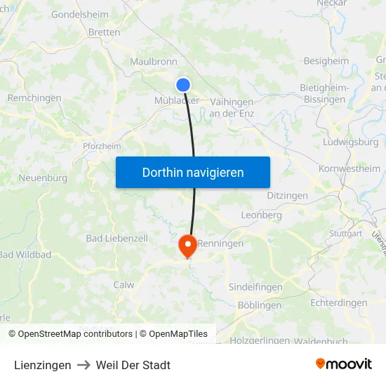 Lienzingen to Weil Der Stadt map