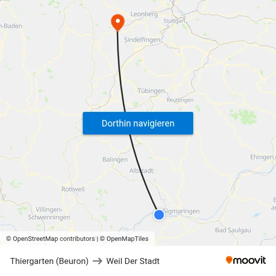 Thiergarten (Beuron) to Weil Der Stadt map