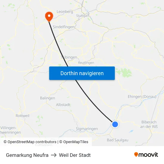 Gemarkung Neufra to Weil Der Stadt map