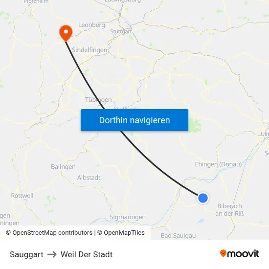 Sauggart to Weil Der Stadt map