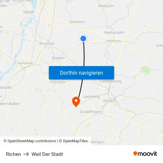 Richen to Weil Der Stadt map