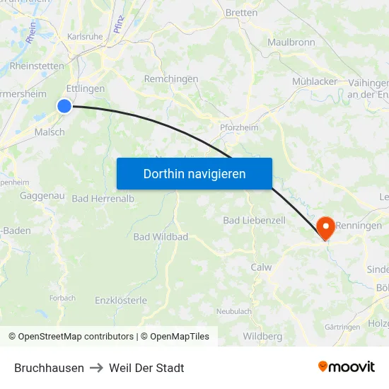 Bruchhausen to Weil Der Stadt map