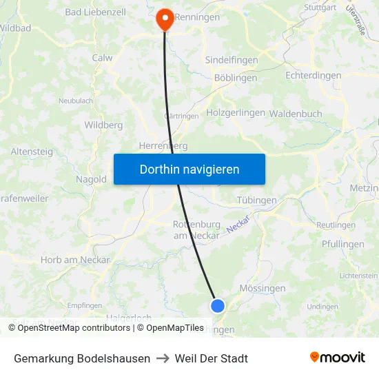 Gemarkung Bodelshausen to Weil Der Stadt map