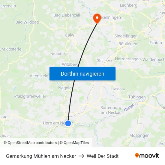 Gemarkung Mühlen am Neckar to Weil Der Stadt map