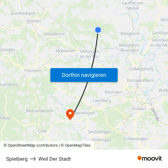 Spielberg to Weil Der Stadt map