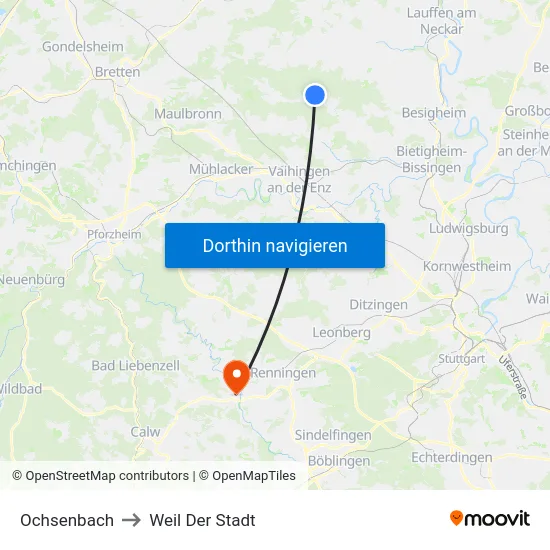 Ochsenbach to Weil Der Stadt map