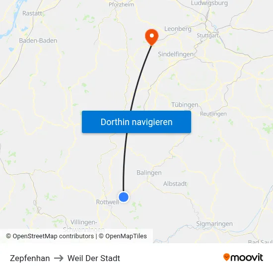 Zepfenhan to Weil Der Stadt map