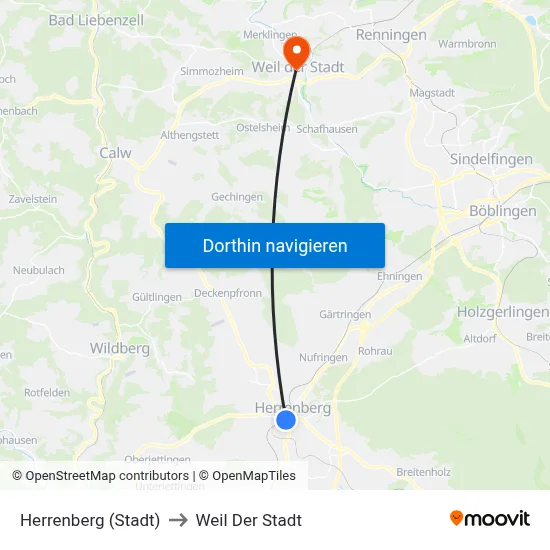 Herrenberg (Stadt) to Weil Der Stadt map