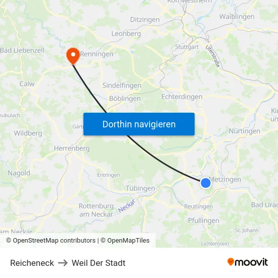 Reicheneck to Weil Der Stadt map