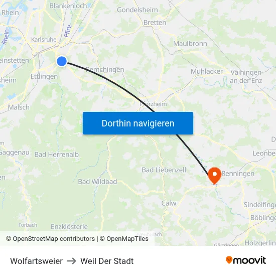 Wolfartsweier to Weil Der Stadt map