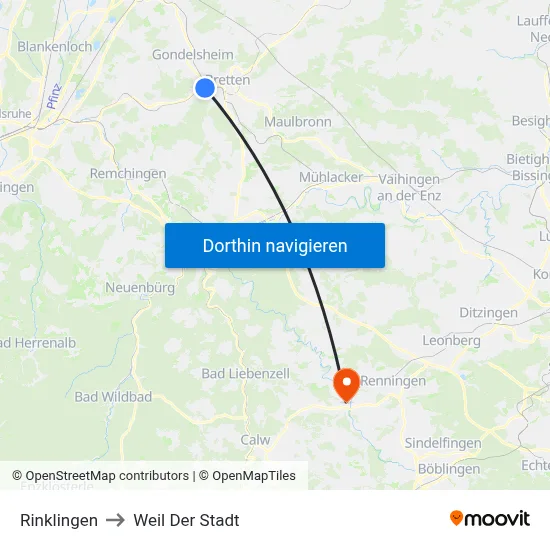 Rinklingen to Weil Der Stadt map