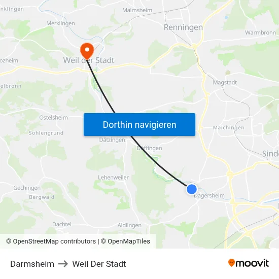 Darmsheim to Weil Der Stadt map