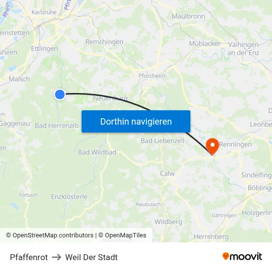 Pfaffenrot to Weil Der Stadt map