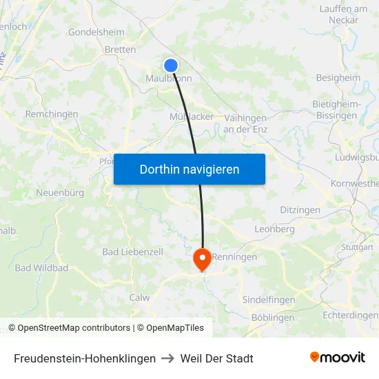 Freudenstein-Hohenklingen to Weil Der Stadt map