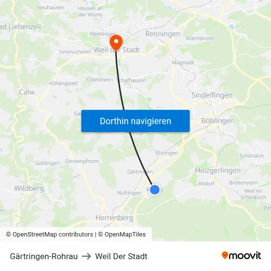 Gärtringen-Rohrau to Weil Der Stadt map