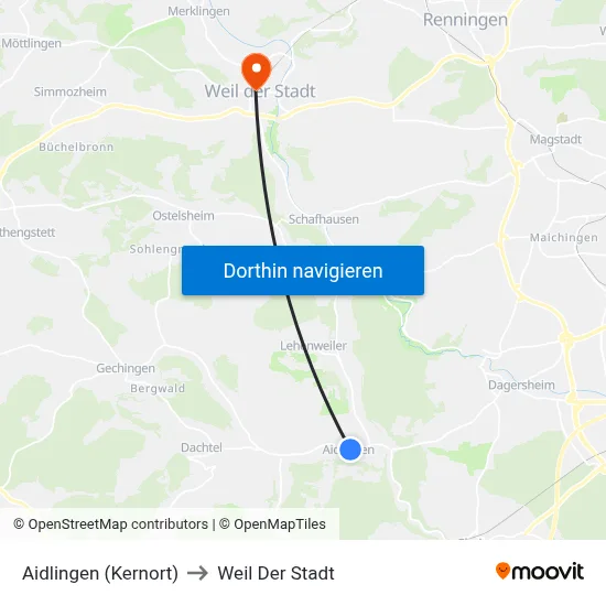 Aidlingen (Kernort) to Weil Der Stadt map